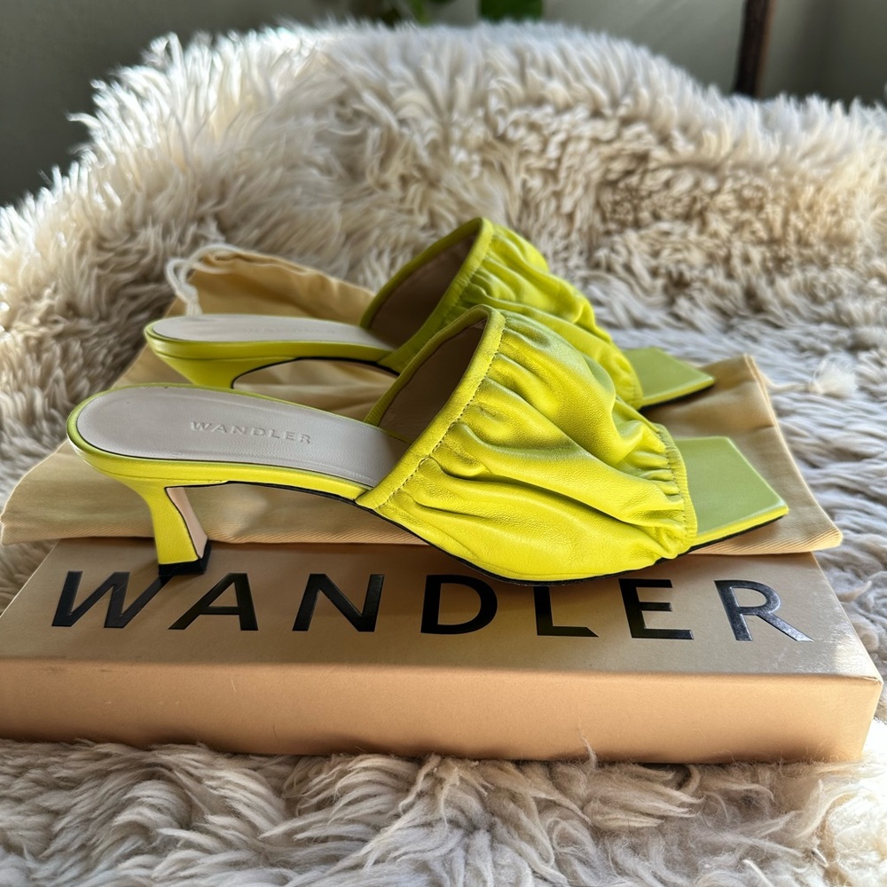 Wandler lime green acid yellow kitten heel